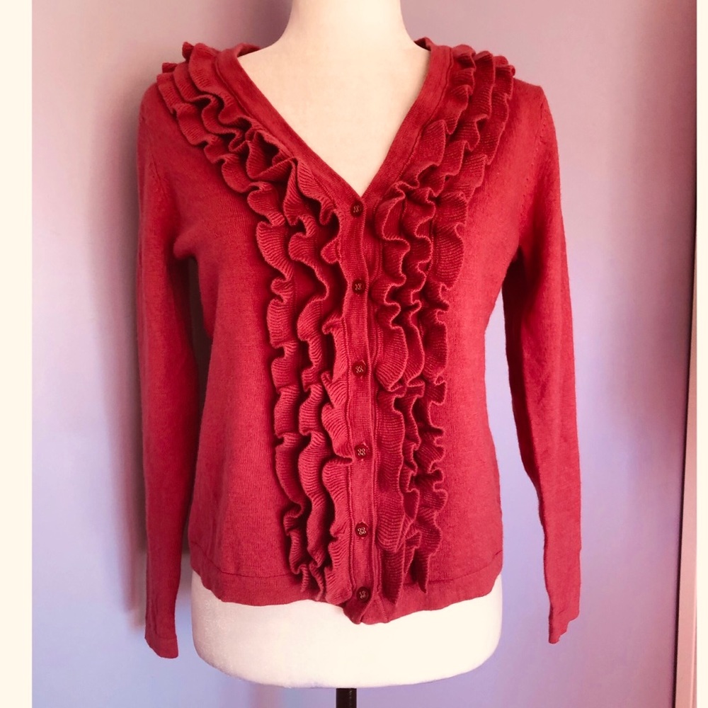 Carole Little Italian merino wool ruffle cardigan